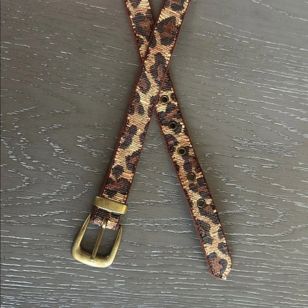 ELITE Accessories Fabric Leopard Print Belt Antiqued Gold Buckle Made in USA L